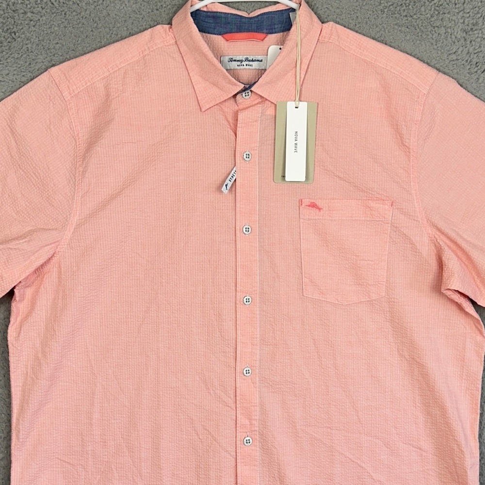 Tommy Bahama Pink / Coral Short Sleeve Button-Down Shirt nwt XL